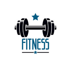 Gym and fitness logo template, retro style vector emblem. With barbell.