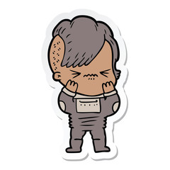 Obraz premium sticker of a cartoon annoyed hipster girl wearing space suit