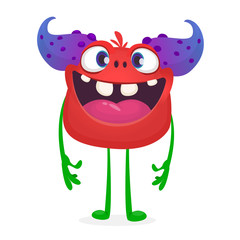 Cute cartoon excited smiling monster. Vector alien character. Isolated