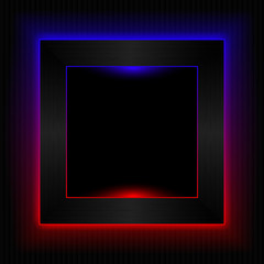 Dark square frame with neon glow.