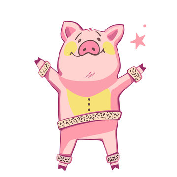 Funny pig. Isolated on white. Cute illustration. Symbol of the year in the Chinese calendar.