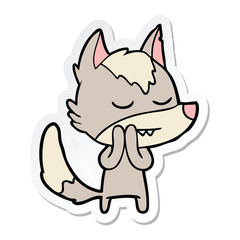 sticker of a friendly cartoon wolf