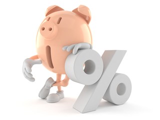 Piggy bank character with percent symbol