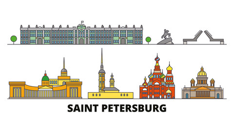 Obraz na płótnie Canvas Russia, Saint Petersburg flat landmarks vector illustration. Russia, Saint Petersburg line city with famous travel sights, design skyline. 