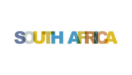 South Africa, phrase overlap color no transparency. Concept of simple text for typography poster, sticker design, apparel print, greeting card or postcard. Graphic slogan isolated on white background.