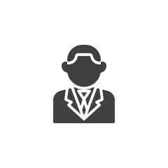 Man in suit with necktie vector icon. filled flat sign for mobile concept and web design. Businessman glyph icon. Faceless people avatar symbol, logo illustration. Pixel perfect vector graphics