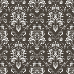 Vector damask seamless pattern background. Classical luxury old fashioned damask ornament, royal victorian seamless texture for wallpapers, textile, wrapping. Exquisite floral baroque template.