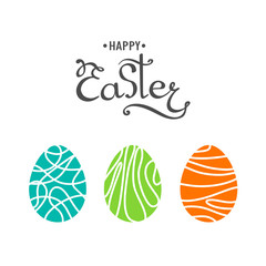 Happy easter. Stylized hand drawing eggs with linear patterns.