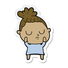 sticker of a cartoon calm woman