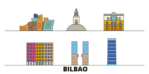 Spain, Bilbao flat landmarks vector illustration. Spain, Bilbao line city with famous travel sights, design skyline. 