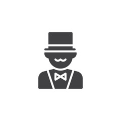 Circus actor vector icon. filled flat sign for mobile concept and web design. Magician man with top hat glyph icon. Faceless people avatar symbol, logo illustration. Pixel perfect vector