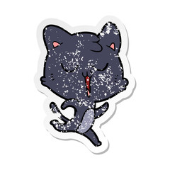 distressed sticker of a cartoon cat singing