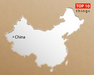 China map vector. Chinese maps craft paper texture. Empty template information creative design element.