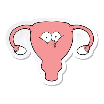 sticker of a cartoon uterus