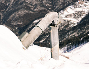 Avalanche control system exploding gas mixture inside tube for avalanche protection in ski resorts