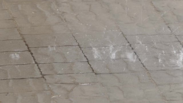 Falling of rain drops into a puddle with sound