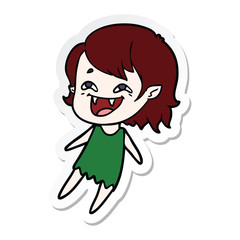 sticker of a cartoon laughing vampire girl