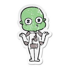 Obraz premium distressed sticker of a confused weird bald spaceman