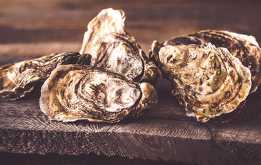 Raw oysters on the board