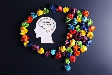 Panic attack and mental health awareness concept. Human head and brain drawing. Conceptual image...