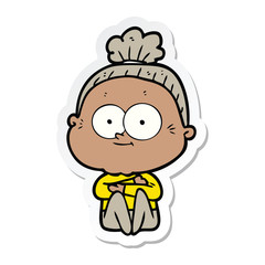 sticker of a cartoon happy old woman