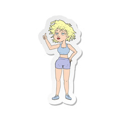 sticker of a cartoon tired gym woman