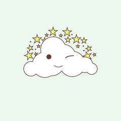 Cartoon cloud with stars clip art,flat design