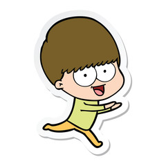 sticker of a happy cartoon boy running