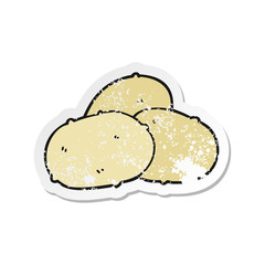 distressed sticker of a cartoon potatoes