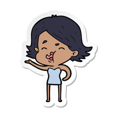 sticker of a cartoon girl pulling face