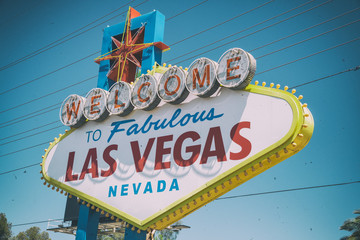 Las Vegas landmark concept, Welcome to fabulous las vegas sign against blue sky, Nevada, USA