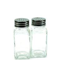  glass salt shaker pepper on white background