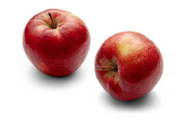 Two red apples on a white background