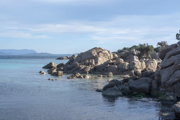 Fototapeta na wymiar Beach with granite rocks in Costa Smeralda Sardinia