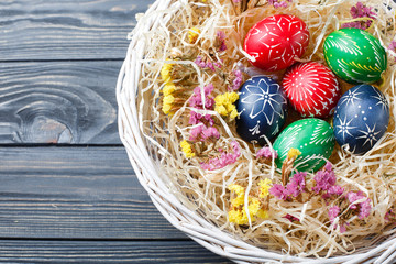 Hand painted different colors easter eggs