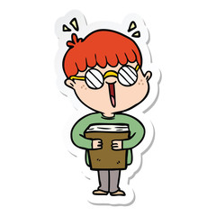 Obraz premium sticker of a cartoon boy and book