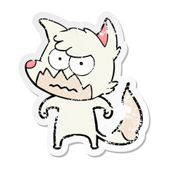 distressed sticker of a cartoon annoyed fox