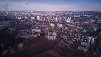 Aerial view of drone flying over city