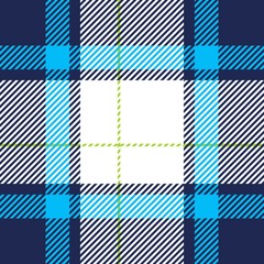 Tartan seamless plaid pattern in blue, dark blue, green and white color