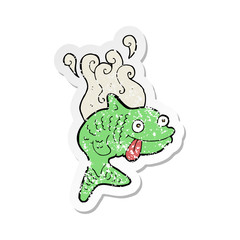 retro distressed sticker of a cartoon smelly fish