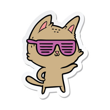 sticker of a cartoon cat wearing cool glasses