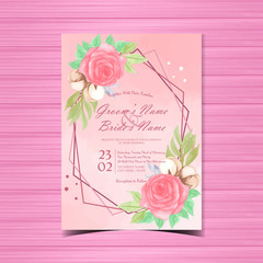 Floral wedding invitation with beautiful watercolor red roses
