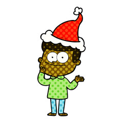 comic book style illustration of a happy man wearing santa hat