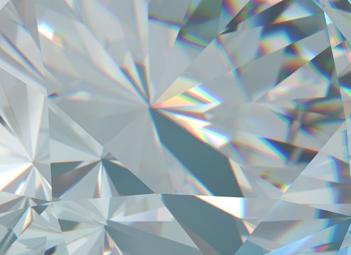 Realistic diamond with caustic close up texture, 3D illustration. 