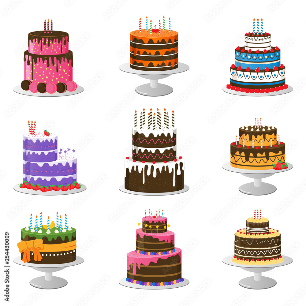 Wall mural set of birthday cakes