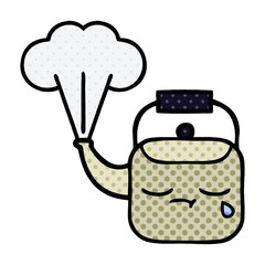 comic book style cartoon steaming kettle