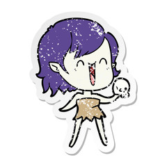 distressed sticker of a cute cartoon happy vampire girl