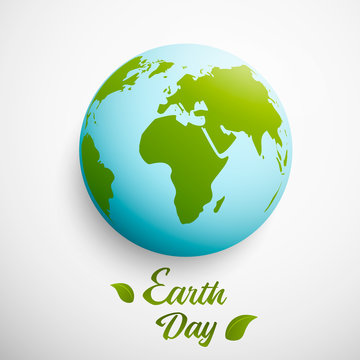 Earth Day. Vector illustration with planet and green leaves. Vector illustration.