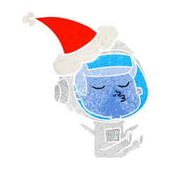 retro cartoon of a confident astronaut wearing santa hat