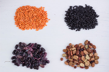 Healthy organic vegan vegetarian grain food cereal bean lentils ingredients mix